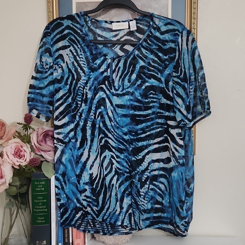 Chicos Abstract Print Top in sheer material And Beading Small Career office